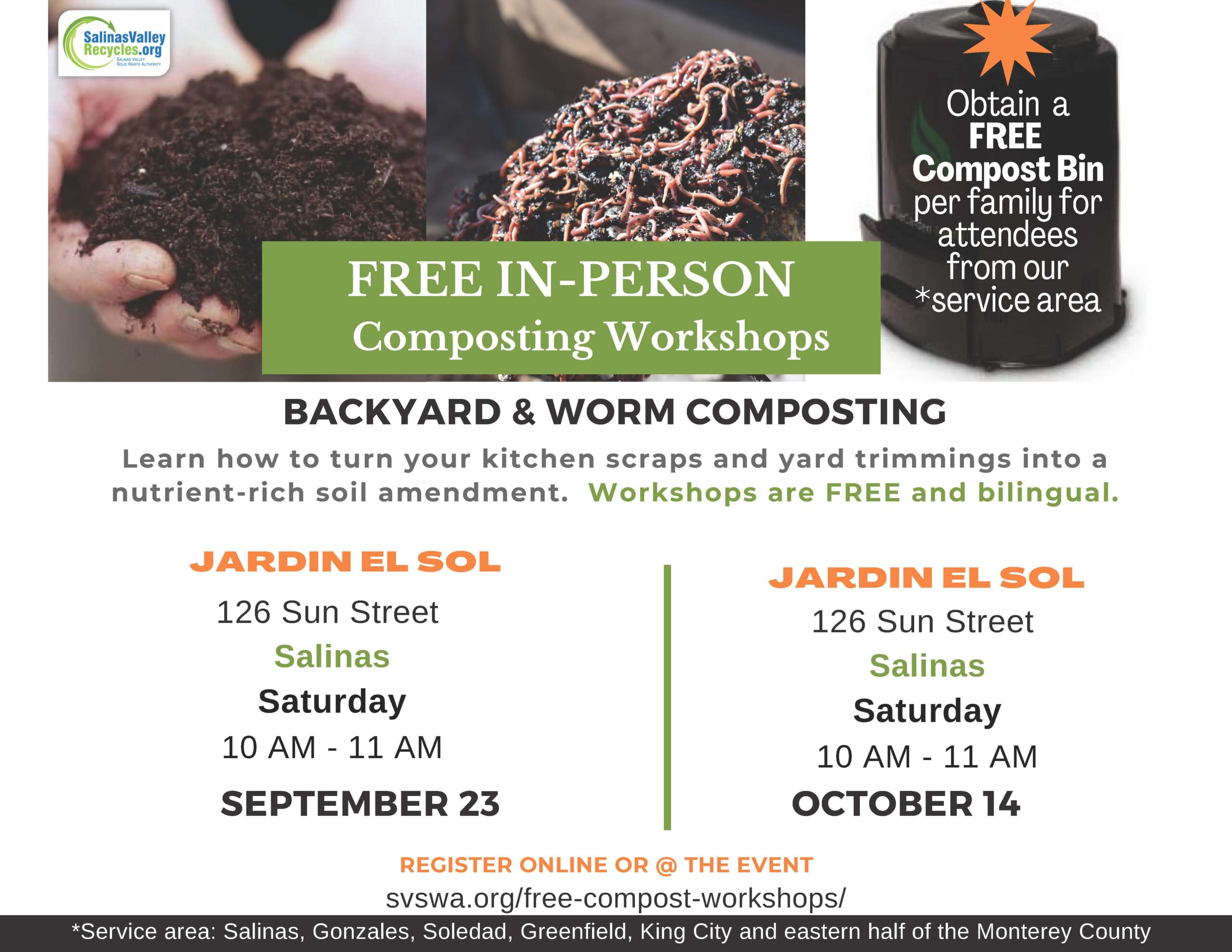 Composting Workshop Flyer For September 23 and October 14