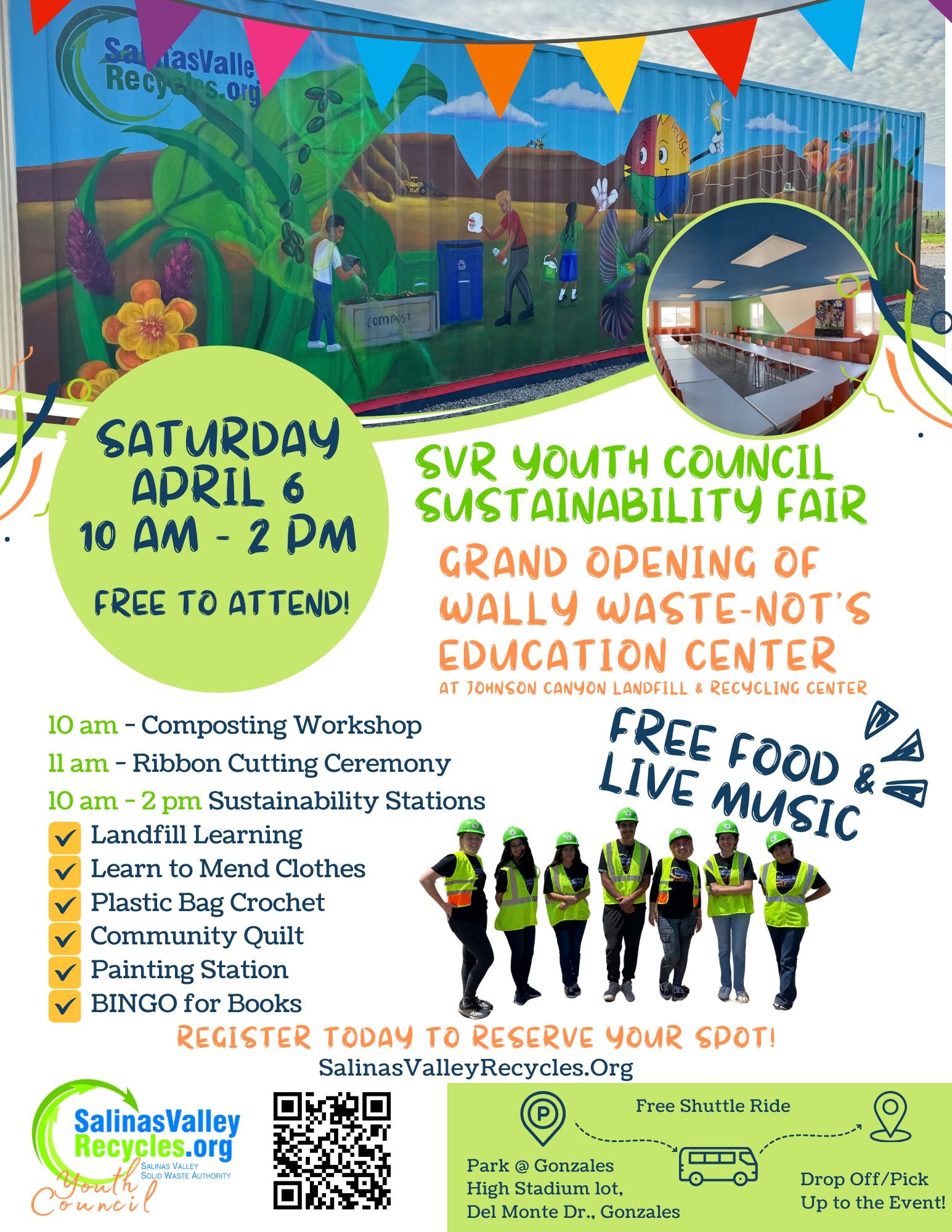 Sustainability Fair & Grand Opening Flyer. Event will be Saturday, April 6th from 10am-2pm at Johnson Canyon Landfill's Education Center.