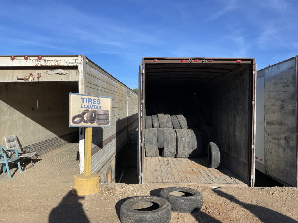 Tire recycling trailer at Johnson Canyon Landfill