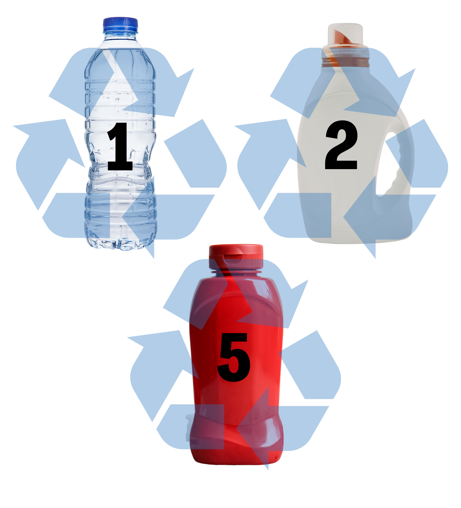 Plastics # 1, 2, 5 for recycling