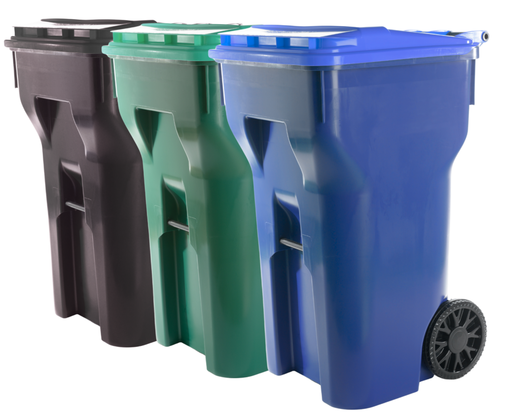 Black, green and blue curbside carts